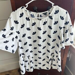 White Blouse with Black Heart Pattern